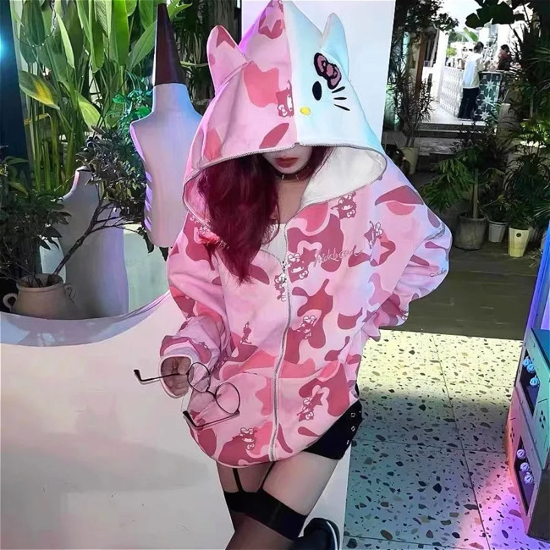 Split Kitty Hoodie - Pink